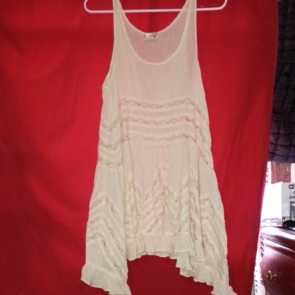 Free People Cream Ruffled Tank Tunic